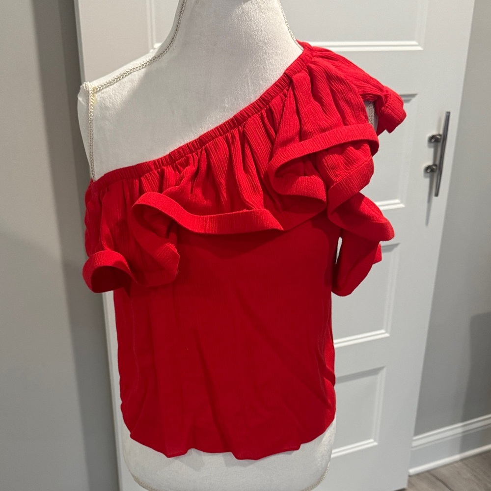Misa Los Angeles Scarlet Ruffle One-Shoulder Blouse